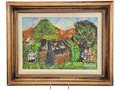 DAVID BURLIUK (RUSSIAN/AMERICAN 1882-1967) OIL PAINTING. Oil on canvasboard painting. David 