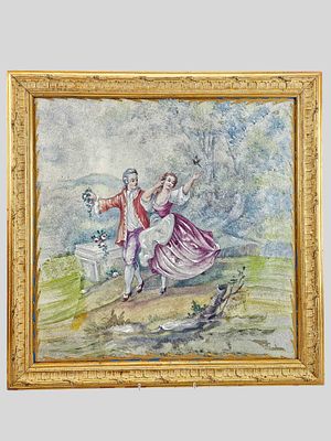 LARGE ANTIQUE FRENCH HAND PAINTED PORCELAIN PLAQUE SIGNED. A large antique French hand-painted 