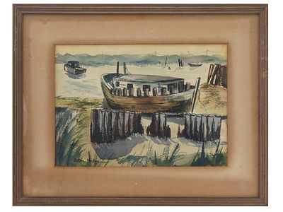 AMERICAN PORT WATERCOLOR PAINTING BY ZELDA HABER. Zelda Haber, American, 1926 to 2022, a 