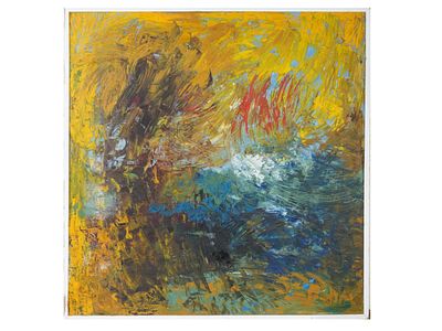 AMERICAN ABSTRACT OIL PAINTING SIGNED AL CORCHIA. An oil painting on canvas depicting an 