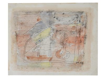 INDIAN MIXED MEDIA PAINTING SIGNED PRABHAKAR BARWE. An Indian mixed media painting on paper 