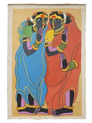 MID CENTURY INDIAN SCHOOL THOTA VAIKUNTAM PAINTING. A mid-century Indian School painting 