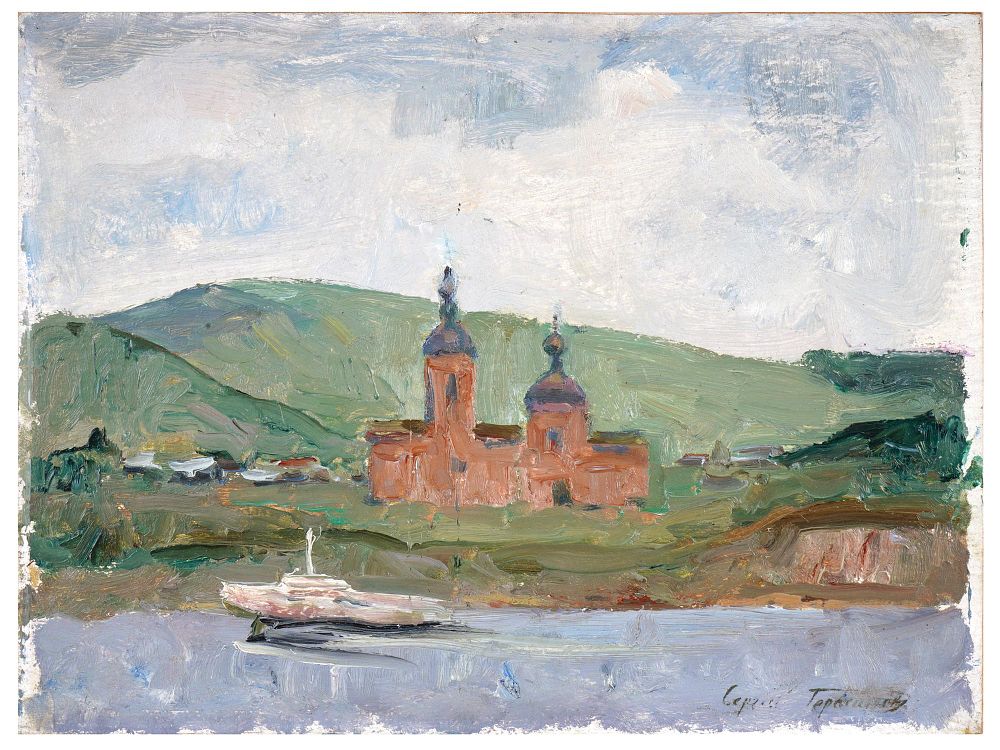 RUSSIAN LANDSCAPE PAINTING BY SERGEY GERASIMOV. Oil on board painting by Sergey Gerasimov, 1885 