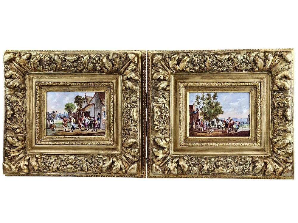 19TH C PAIR CONTINENTAL H/P PORCELAIN PLAQUES SIGNED. A pair of antique 19th-century 