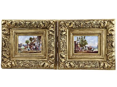 19TH C PAIR CONTINENTAL H/P PORCELAIN PLAQUES SIGNED. A pair of antique 19th-century