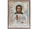 19TH C RUSSIAN CHRIST ICON IN SILVER OKLAD AND KIOT. An antique 19th century Russian Orthodox Image - 2