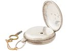 ANTIQUE ENGLISH SILVER POCKET WATCH W KEY 18TH C. An antique English silver pocket watch with a Image - 1
