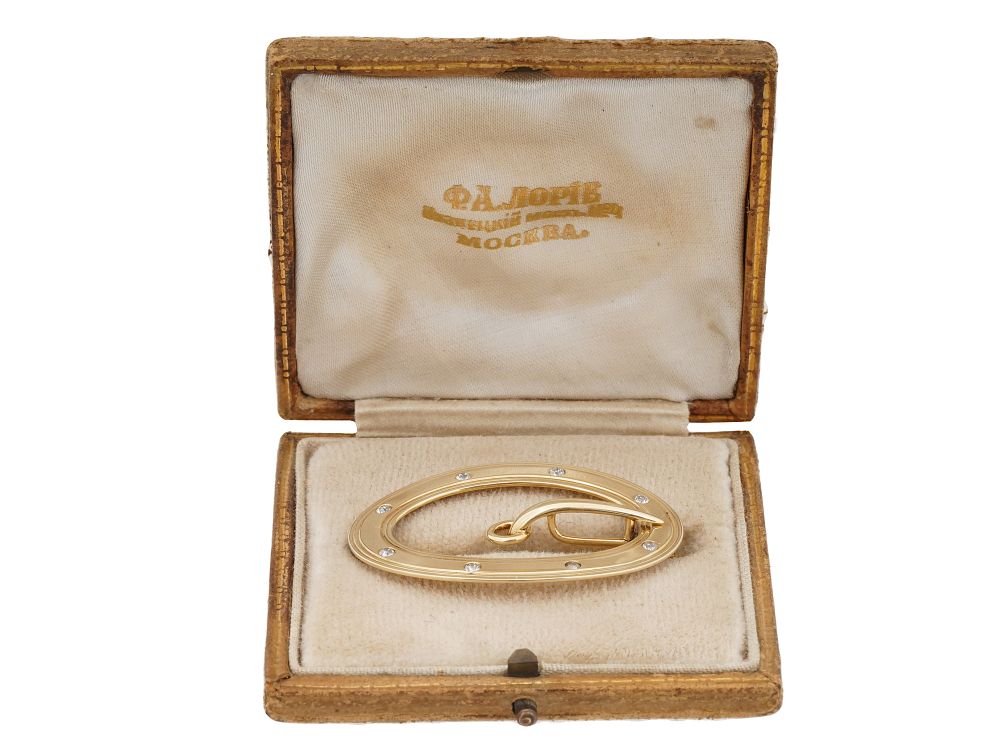 RUSSIAN 14K GOLD BROOCH WITH GEMSTONES IOB. A fine Russian 14k gold brooch with gemstones and a 