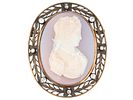 RUSSIAN 14K GOLD CAMEO BROOCH WITH DIAMONDS IOB. A Russian 14K gold cameo brooch with diamonds. Image - 1
