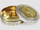 19 C RUSSIAN SILVER BOX CATHERINE II MEDAL. An antique Russian round shaped silver spice box. Image - 5