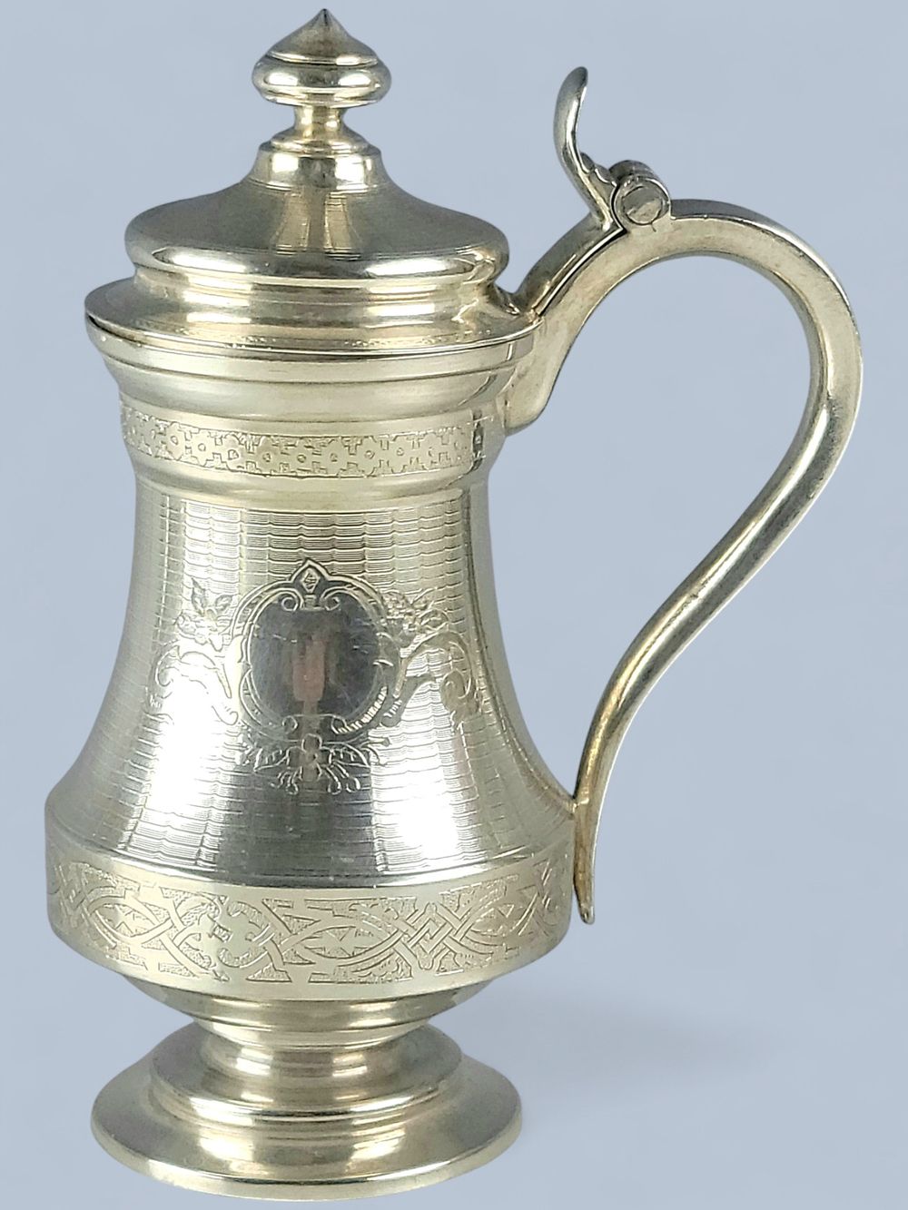 19TH C IMPERIAL RUSSIAN ENGRAVED GILT SILVER TANKARD. An antique 19th century Imperial Russian 