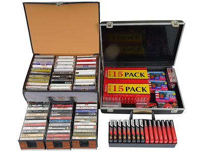 128 VINTAGE RECORDING CASSETTE TAPES OF MULTIPLE STYLES. A large collection of 128 vintage