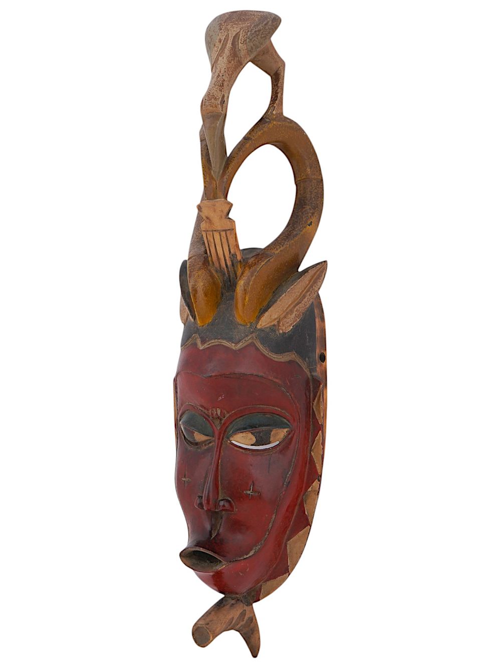 WEST AFRICAN BAULE PEOPLE WOOD MASK FROM IVORY COAST. A West African Baule people hand carved 