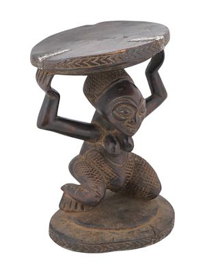 AFRICAN CONGO LUBA PEOPLE WOODEN CEREMONIAL STOOL. African hand carved wooden ceremonial stool