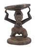 AFRICAN CONGO LUBA PEOPLE WOODEN CEREMONIAL STOOL. African hand carved wooden ceremonial stool Image - 1