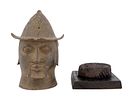 WEST AFRICAN NIGERIAN BENIN YORUBA BRONZE HEAD FIGURE. An Yoruba cast bronze warrior head figure Image - 5