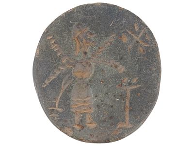 ANCIENT MESOPOTAMIAN STEATITE STAMP SEAL 2000 BC. An ancient Mesopotamian steatite stamp seal