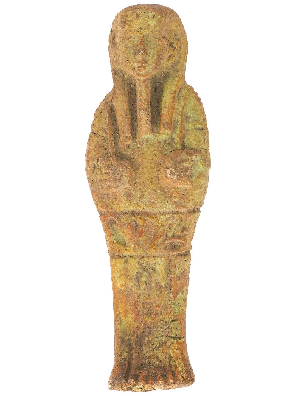 ANCIENT EGYPTIAN FAIENCE USHABTI FIGURINE CA 600 BC. An ancient Egyptian 26th dynasty faience 