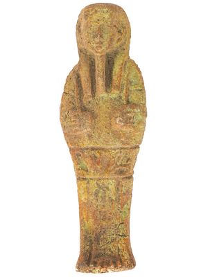 ANCIENT EGYPTIAN FAIENCE USHABTI FIGURINE CA 600 BC. An ancient Egyptian 26th dynasty faience