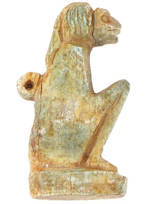 ANCIENT EGYPTIAN CARVED SOAPSTONE BABOON PENDANT. An ancient Egyptian hand carved soapstone
