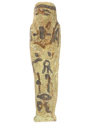 ANCIENT EGYPTIAN FAIENCE USHABTI FIGURINE. An ancient Egyptian faience ushabti figurine.
