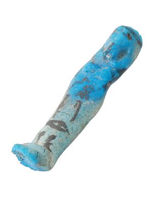 MINIATURE ANCIENT EGYPTIAN BLUE FAIENCE USHABTI. A miniature ancient Egyptian blue faience