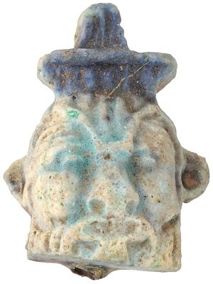 ANCIENT EGYPTIAN GLAZED FAIENCE GOD BES AMULET PENDANT. An ancient Egyptian glazed faience