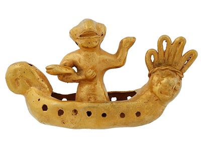 SOUTH AMERICAN QUIMBAYA TUMBAGA CANOE FIGURINE. South American Quimbaya tumbaga figurine