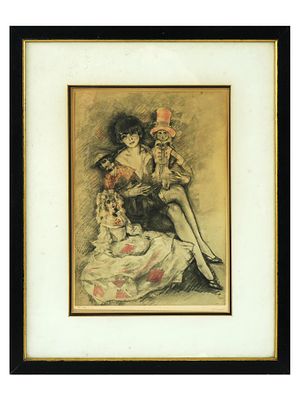 ART DECO FRENCH COLORED ETCHING BY EDOUARD CHINOT. Hand-colored etching on paper by Eduoard