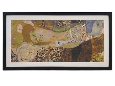 WATER SERPENTS CANVAS PRINT AFTER GUSTAV KLIMT. Color print on canvas, reproduction of a 1907