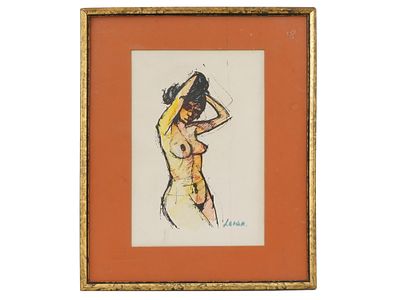 FRENCH MIXED MEDIA PAINTING SIGNED CHARLES LEVIER. A mixed media painting on paper depicting a