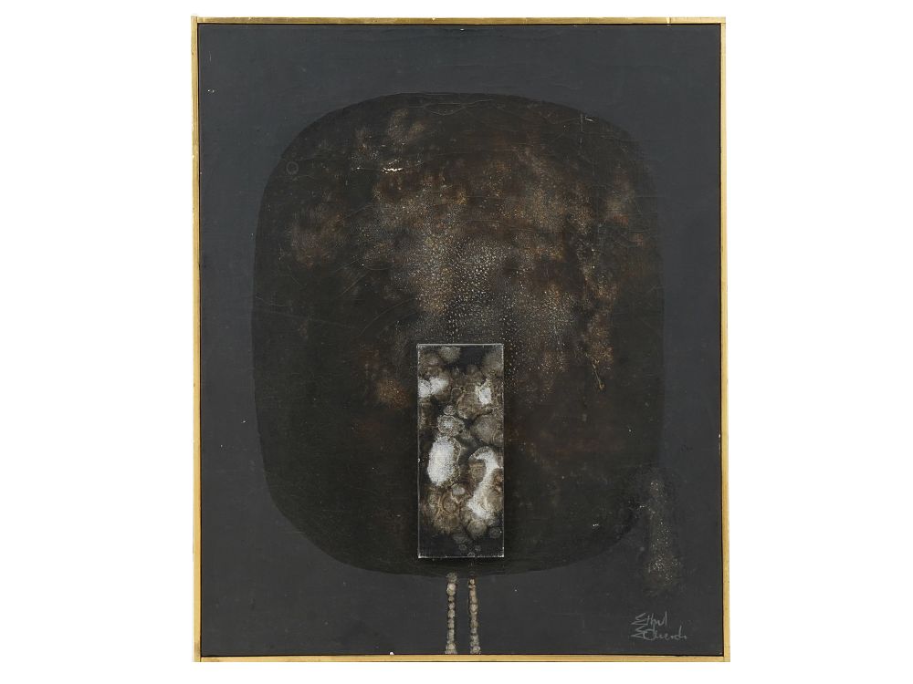 AMERICAN MIXED MEDIA PAINTING SIGNED ETHEL EDWARDS. A mixed media painting on canvas depicting 