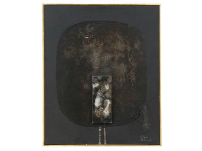 AMERICAN MIXED MEDIA PAINTING SIGNED ETHEL EDWARDS. A mixed media painting on canvas depicting