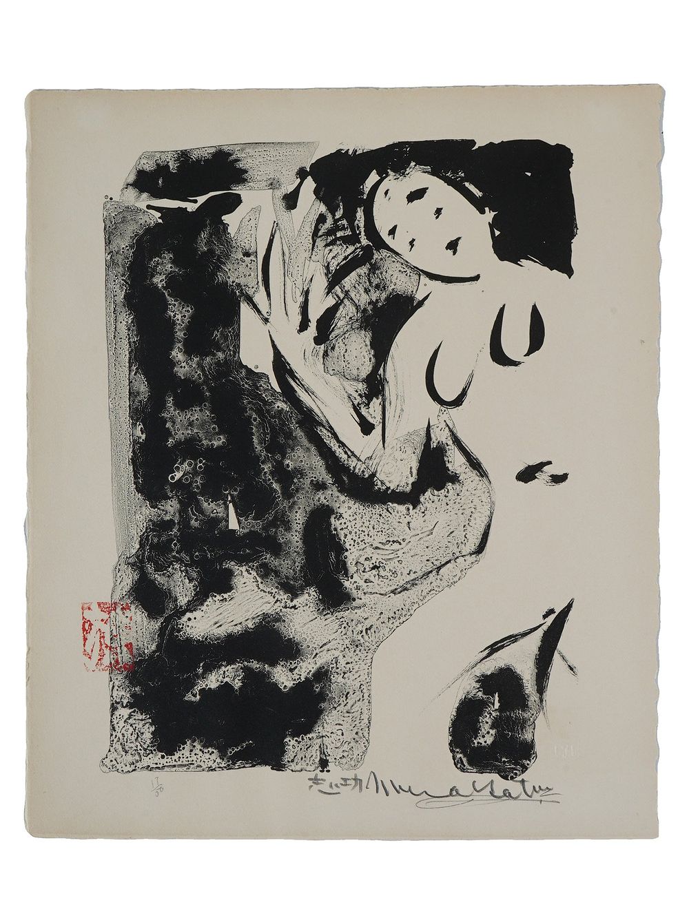 JAPANESE WOOD BLOCK PRINT BY SHIKO MUNAKATA SIGNED. Shiko Munakata, Japanese, 1903 to 1975, a 