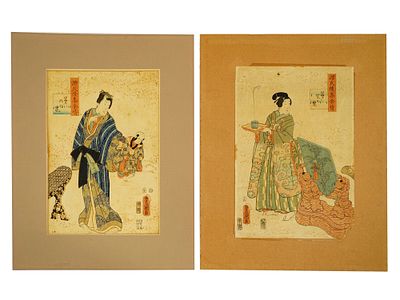 ANTIQUE UTAGAWA KUNISADA JAPANESE WOODBLOCK PRINTS. A lot of two antique 19th century Japanese 