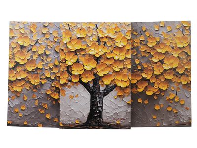 VINTAGE TRIPTYCH OFFSET PRINT ON CANVAS TREE OF LIFE. Color offset print on three canvases 