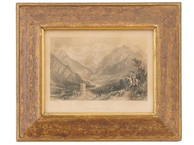 ENGLISH MOUNTAIN VIEW ENGRAVING AFTER THOMAS ALLOM. An engraving on paper, Cityscape Mountain 