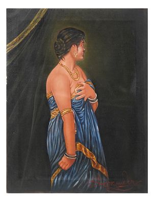 INDIAN OIL PAINTING AFTER HEMENDRANATH MAJUMDAR. An Indian oil on canvas portrait painting after 