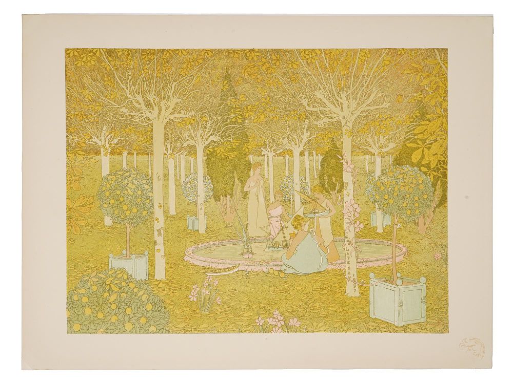GASTON DE LATENAY FRENCH ART NOUVEAU LITHOGRAPH. Colored lithograph by Gaston de Latenay, 1859 