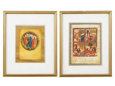 VINTAGE JUDAICA PRINTS MEDIEVAL BOOK MINIATURES. A lot of two vintage Judaica prints, medieval 