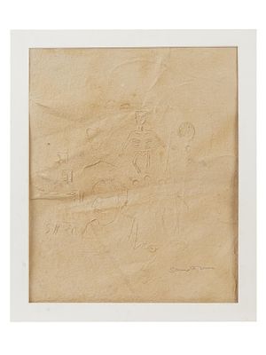 SOMNATH HORE INDIAN ABSTRACT MODERNIST WHITE PULP PRINT. Somnath Hore, Indian, 1921 to 2006, a 