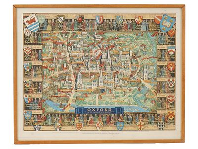 MID CENTURY PICTORIAL MAP OF OXFORD BY KERRY LEE. A mid-century pictorial map of Oxford by Kerry 