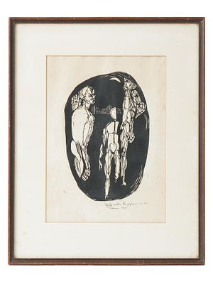 MODERNIST WOODCUT PRINT VERETTO SULLA MEZZALUNA THOMAS. A modernist woodcut print titled Veretto 