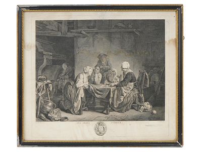 ANTIQUE FRENCH ETCHING BY JEAN-CHARLES LE VASSEUR. Etching on paper. French, late 18th century. 