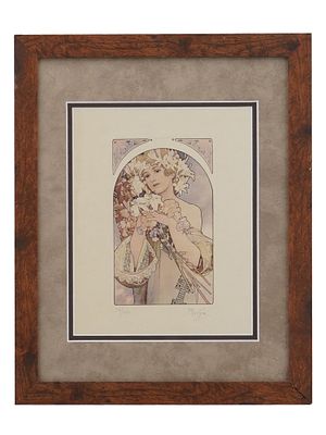 LTD PORTRAIT ETCHING AFTER ALPHONSE MUCHA SIGNED. A limited edition color etching on paper 