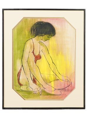 ALBERT PELS AMERICAN PORTRAIT MIXED MEDIA PAINTING. A mixed-media painting on paper by Albert 