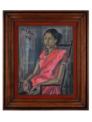 ATTRIBUTED TO IRMA STERN OIL PORTRAIT PAINTING. An oil on board portrait painting attributed to 