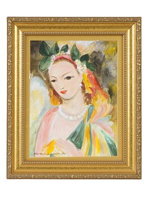 FRENCH MIXED MEDIA PAINTING SIGNED MARIE LAURENCIN. A mixed media on paper, signed Marie 