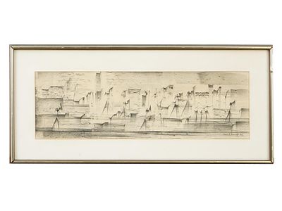 ABSTRACT CHARCOAL PAINTING BY VASSIL IVANOFF. Vassil Ivanoff, Bulgarian, 1909 to 1975, a 