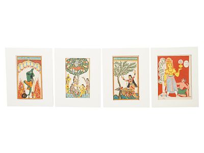 1930S INDIAN COLOR LITHOGRAPHS OF HINDU DEITIES. A lot of 4 color lithographs on paper. Indian